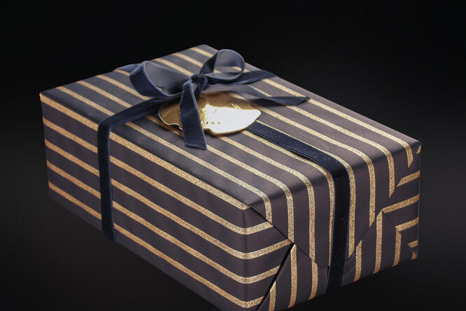 Gavepapir, Blue GoldChampagne Stripe (8) 55 cm x 100 m