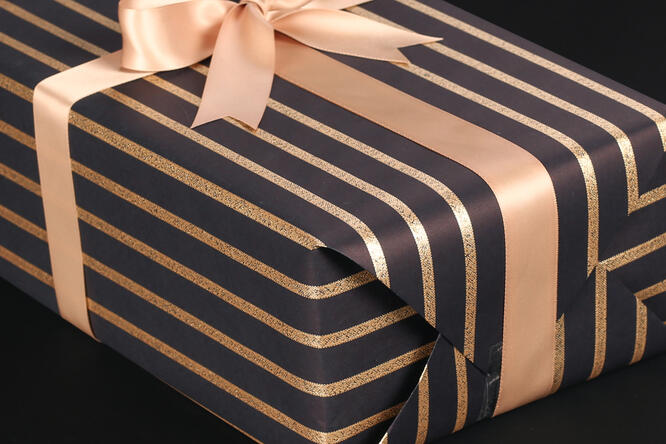 Gavepapir, Blue GoldChampagne Stripe (8) 55 cm x 100 m