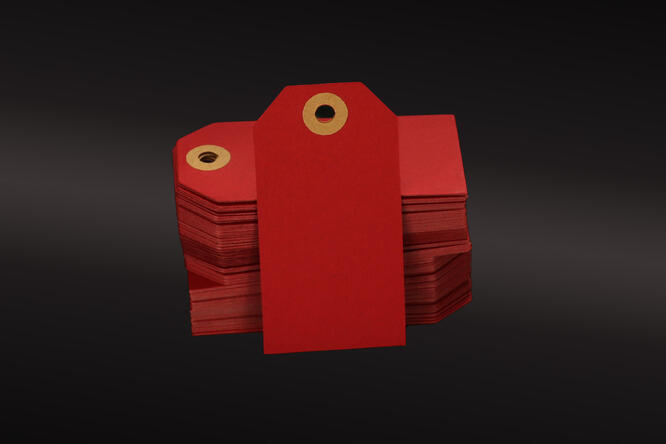 Tag/Merkelapp kraft m/hull Red 35x70 mm, 250 gr à 100 stk