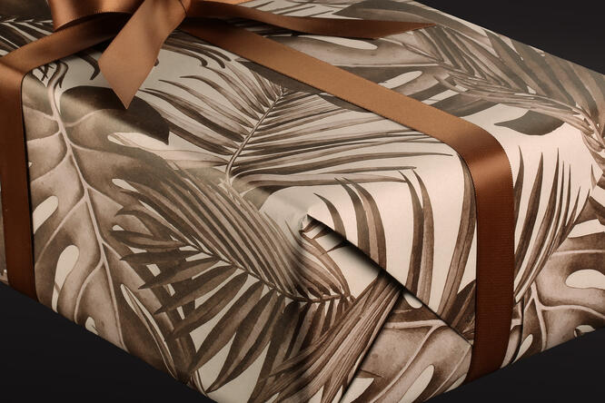 Gavepapir, Palm Leaves Brown (5) 55 cm x 100 m