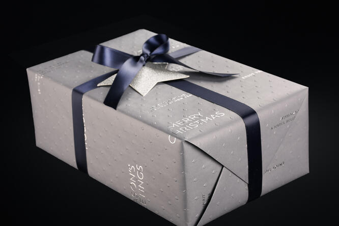 Julepapir, Christmas Greetings Dark Grey 55 cm x 80 m