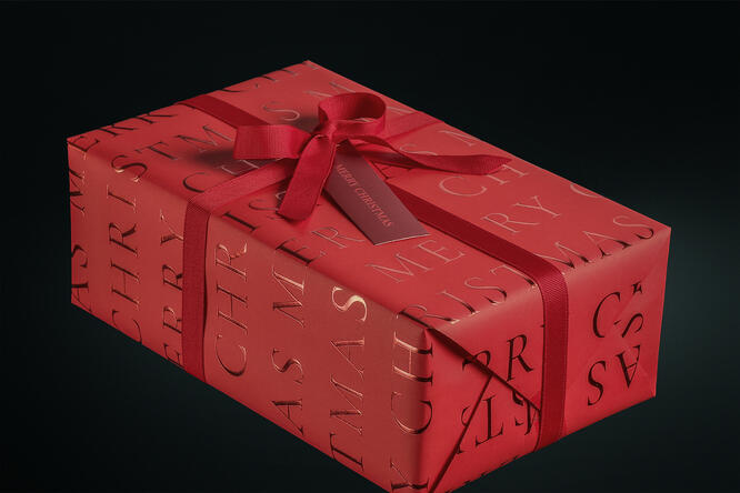 Julepapir, Slender Merry Christmas red 55 cm x 100 m
