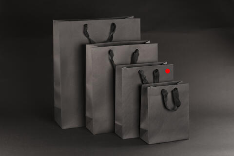 Papirpose m/bånd, Sort kraft 25x10x32+5 cm