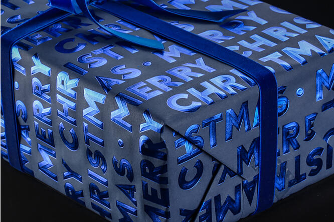Gavepapir, Merry Christmas Blue 55 cm x 120 m