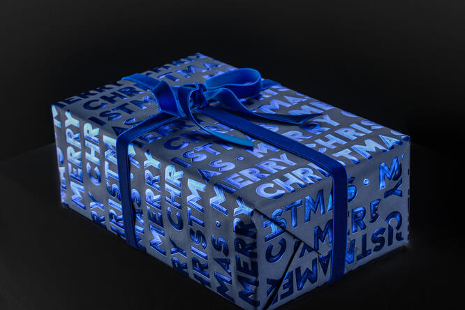 Gavepapir, Merry Christmas Blue 55 cm x 120 m