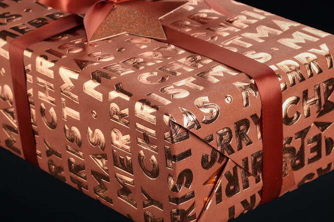 Julepapir, Merry Christmas Terracotta 55 cm x 120 m