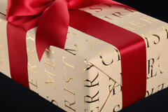 Julepapir, Slender Merry Christmas Beige 55 cm x 100 m