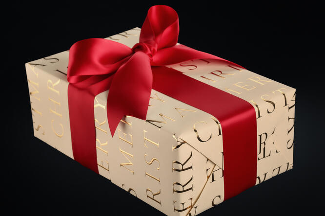 Julepapir, Slender Merry Christmas Beige 55 cm x 100 m