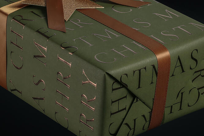 Julepapir, Slender Merry Christmas Green 55 cm x 100 m