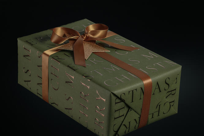 Julepapir, Slender Merry Christmas Green 55 cm x 100 m
