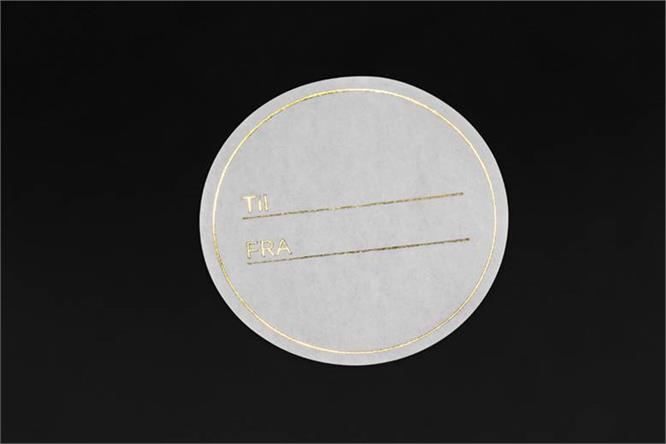 Til/Fra, White/Gold etikett, sirkel 55 mm à 500 stk.