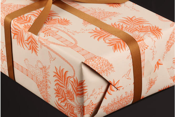 Gavepapir, Tropical Palms Orange (5) 55 cm x 100 m