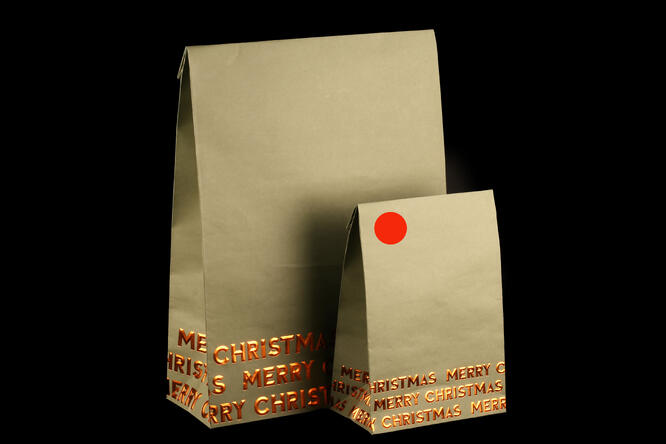 Gavepose Merry Christmas 18x10x23+7+2 cm Grønn gavepose med oransje foil