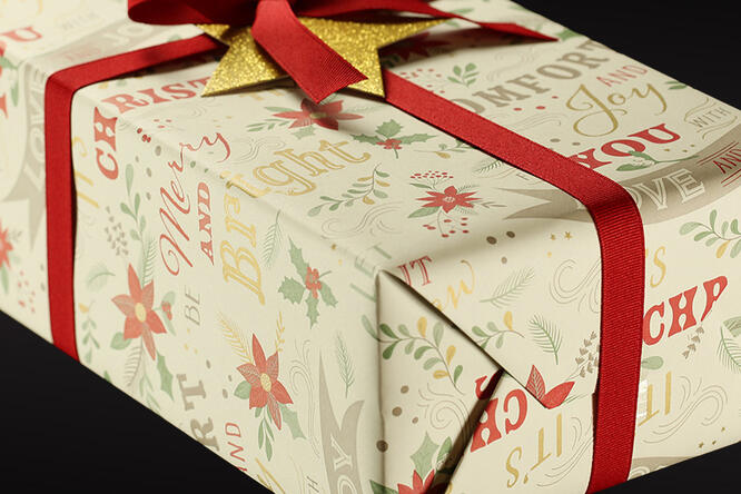 Gavepapir, Merry and Bright (5) 55 cm x 100 m