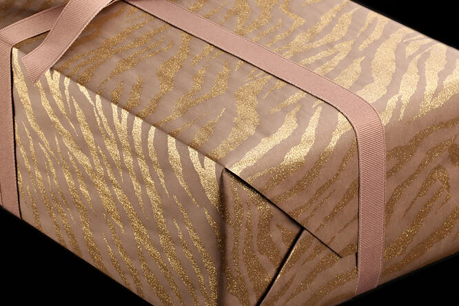 Gavepapir, Gold Glitter Zebra (9) 55 cm x 120 m