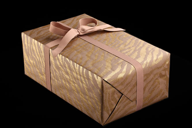 Gavepapir, Gold Glitter Zebra (9) 55 cm x 120 m