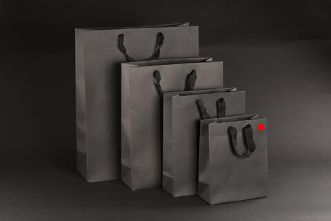 Papirpose m/bånd, Sort kraft 19x9x24+5 cm