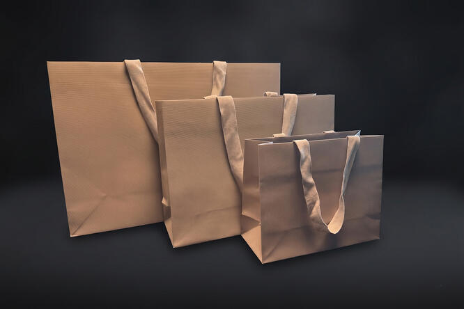 Papirpose m/bånd, Taupe kraft