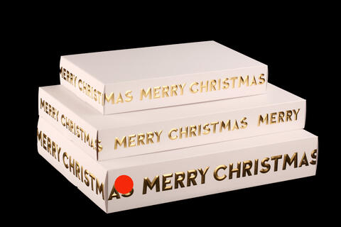 Gaveeske Merry Christmas 38x28x7 cm Hvit gaveeske med gull foil