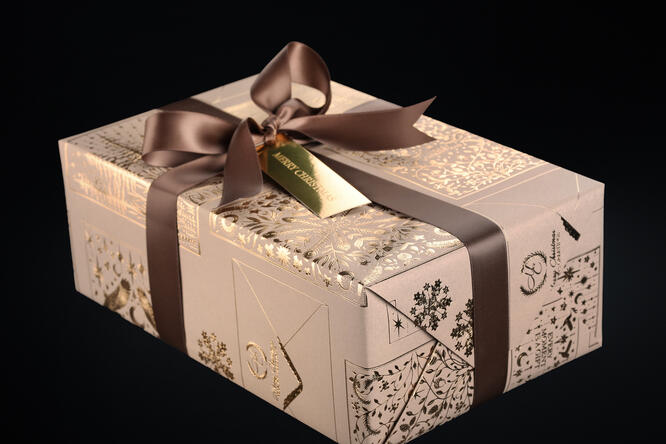 Julepapir, Brown XMas Greetings (8) 55 cm x 100 m