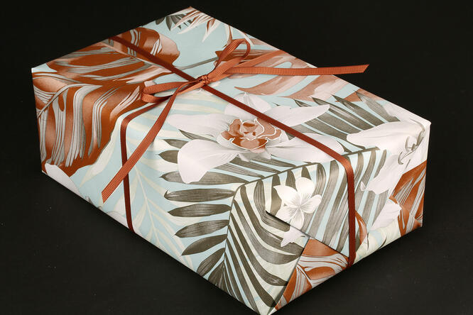 Gavepapir, Tropical Leaves Nileblue (10) 55 cm x 100 m