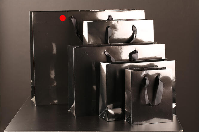 Papirpose m/bånd, Sort blank 55x15x44+5 cm, 170 gr