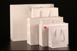 Papirpose m/bånd, Hvit blank 32x10x24+5 cm, 170 gr