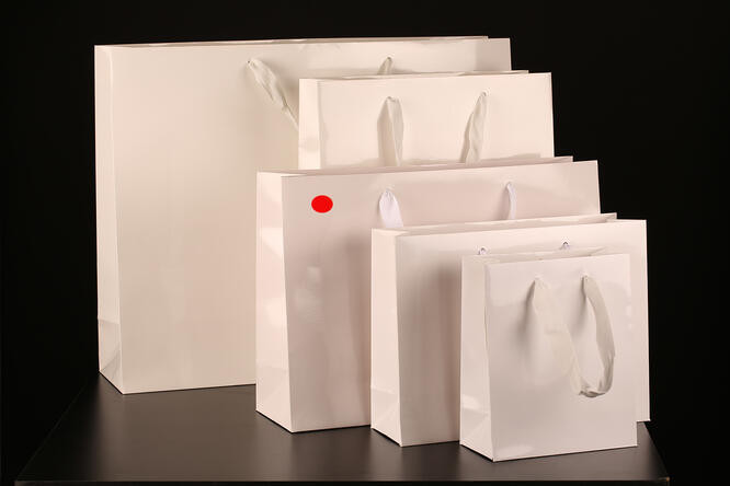 Papirpose m/bånd, Hvit blank 42x13x30+5 cm, 170 gr