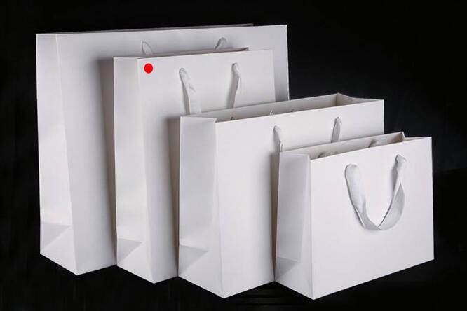 Papirpose m/bånd, Hvit matt 32x12x40+5 cm, 170 gr