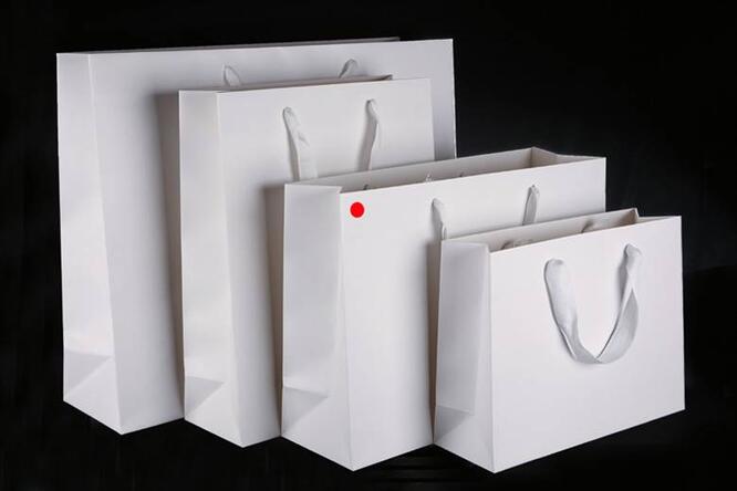 Papirpose m/bånd, Hvit matt 42x13x30+5 cm, 170 gr