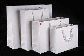 Papirpose m/bånd, Hvit matt 42x13x30+5 cm, 170 gr