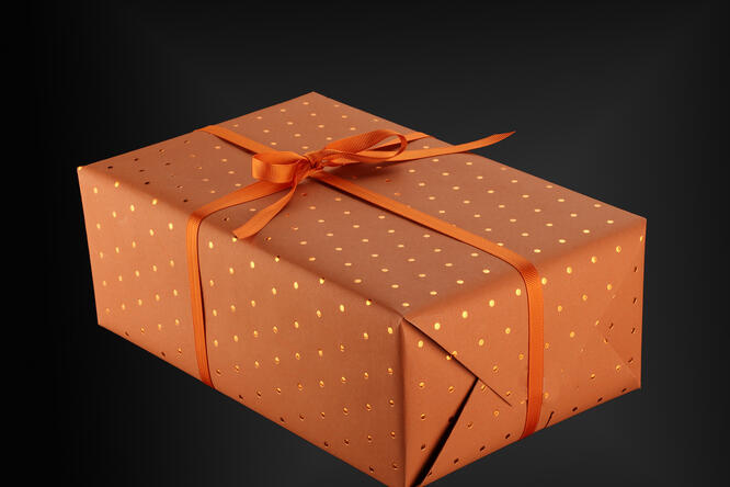 Gavepapir, Cognac Mini Dots 55 cm x 120 m